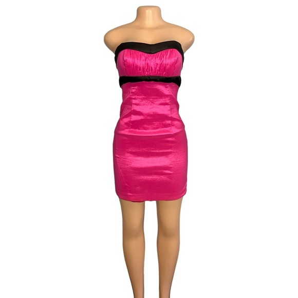 Jessica McClintock Vintage Bright Pink Strapless Mini Dress - Picture 2 of 8